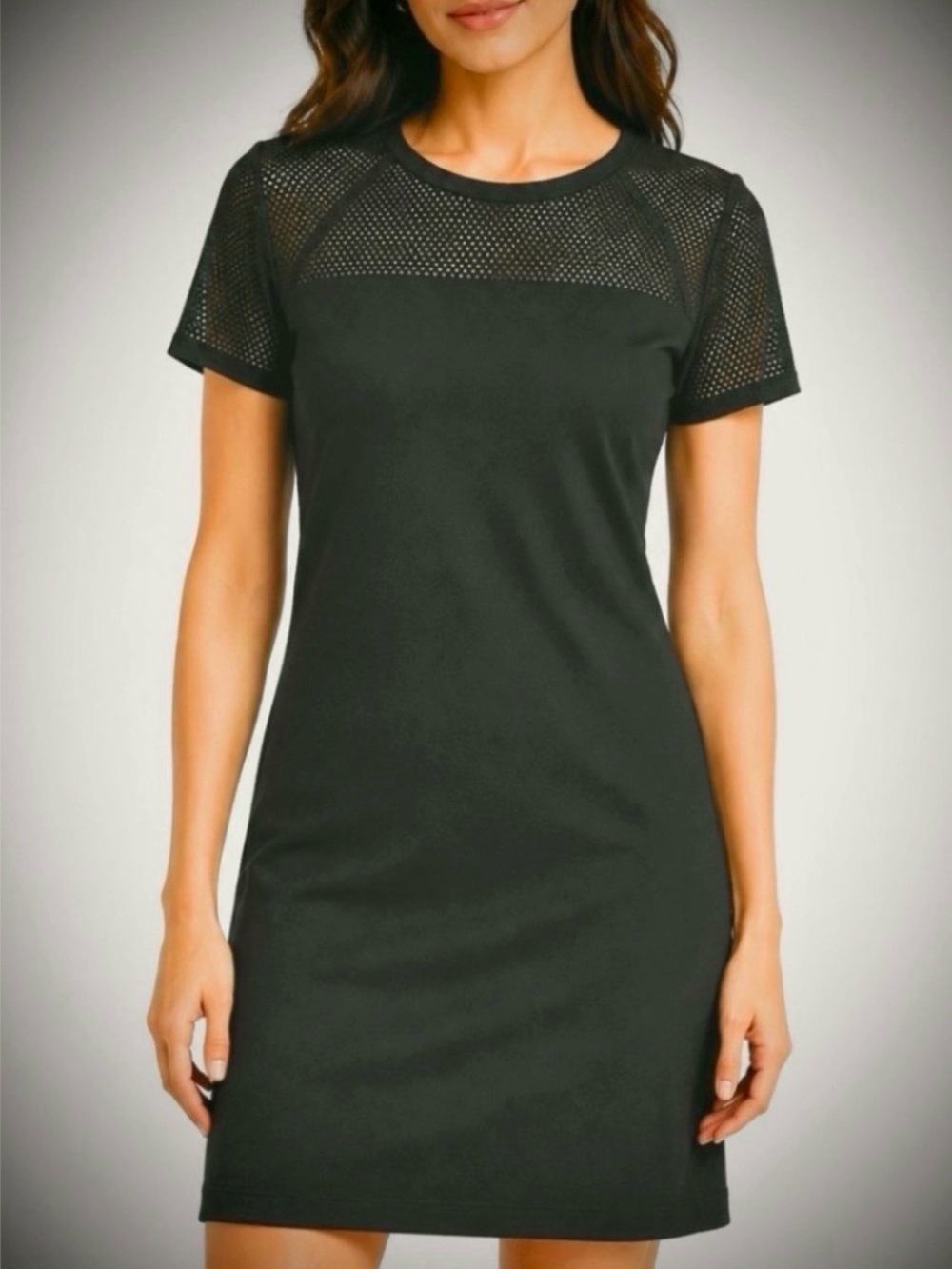 MICHAEL KORS Olive Green 
Short Sleeve Mesh
Sheath Dress